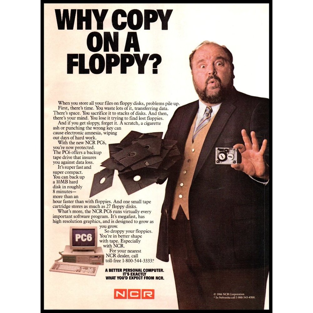 1986 NCR National Register Company PC6 Computer Vintage Print Ad Wall Art
